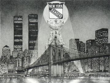 Sports, New York Rangers Hockey, black & white drawint