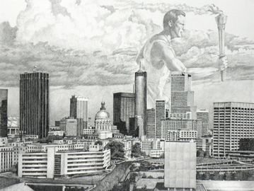 1996 Olympics in Atlana, black and white print