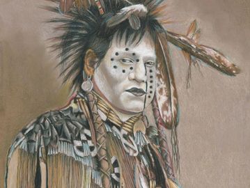 Ute Warrior, colored pencil giclee print by artist Joe Belt