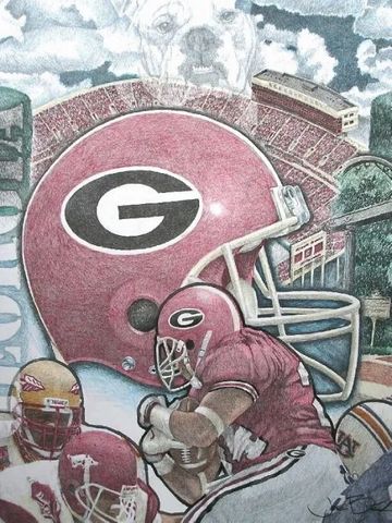 Georgia Bulldogs handcolored print - sports art by Joe Belt
