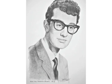 Pencil drawing of Buddy Holly by artist Joe Belt 