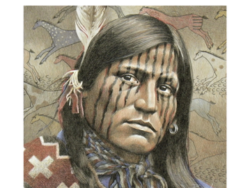 Southwest Native American pastel pencil on canvas. Gathers Horses by Joe Belt