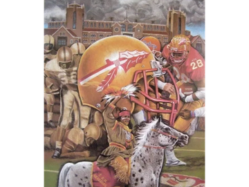 FSU Sports Print by Joe Belt. Florida State Champs, "Now and Then" helmet pastel drawing
