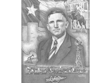 Pencil drawing of Slaton, TX oilman, W.B. Willingham, by artist Joe Belt 
