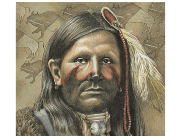 Southwest Native American pastel pencil on canvas. Buffalo Runner by Joe Belt