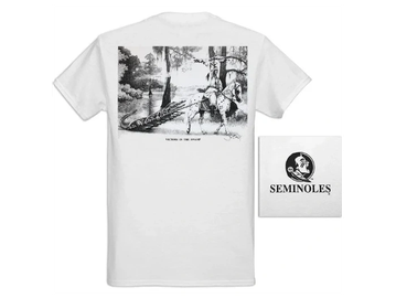 FSU Sports Art by Joe Belt. Victory in the Swamp drawing printed on a t-shirt