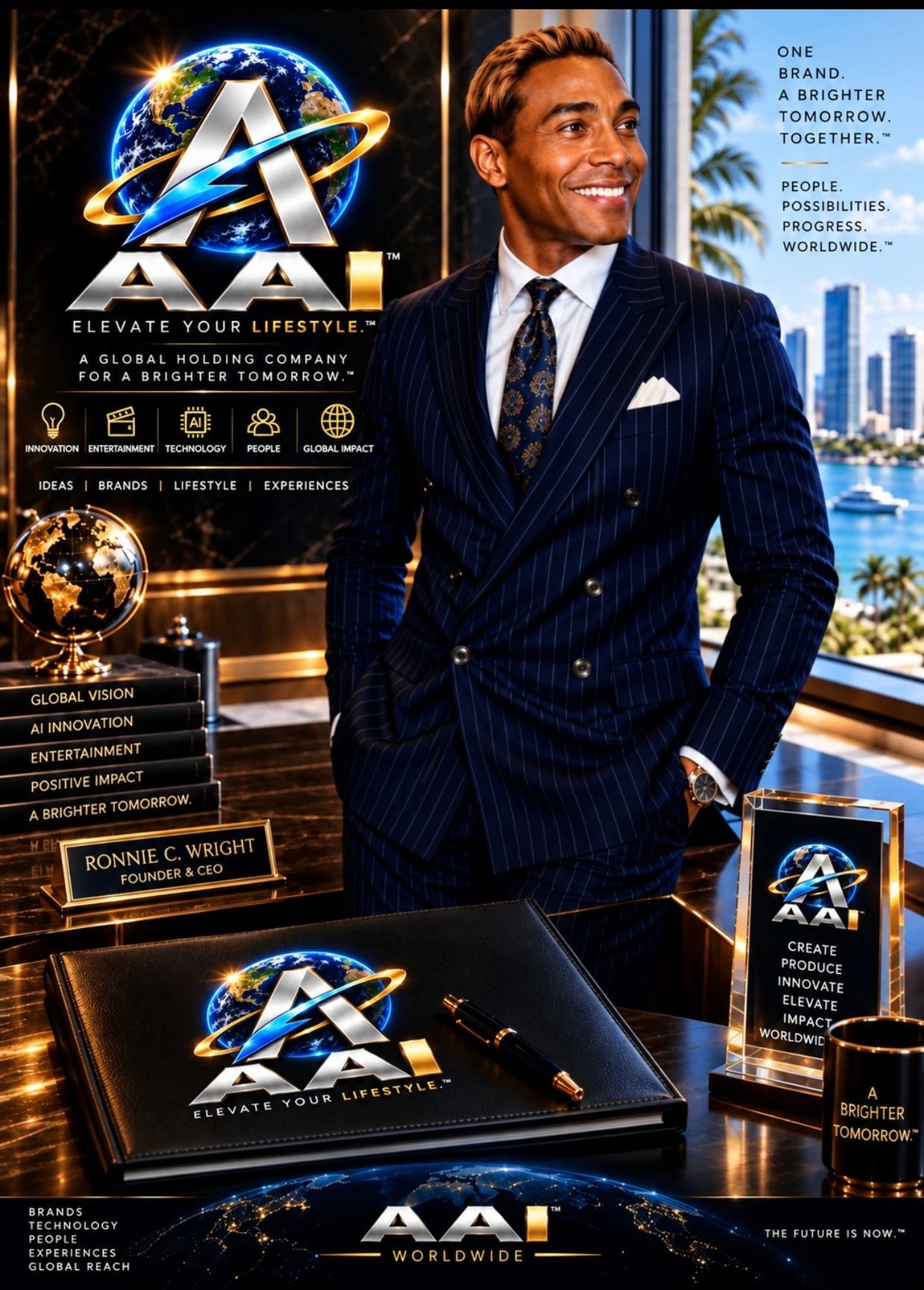 Businessman Ronnie C. Wright in a luxury office promoting AAI brand.