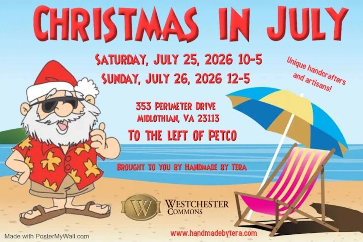 Christmas in July event with Santa on beach, July 25-26, 2026 in Midlothian, VA.