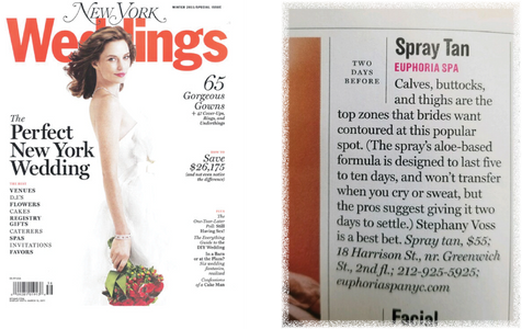 Stephany Voss receives praise for her spray tans in New York Weddings magazine.