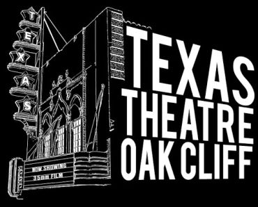 Black and white logo of Texas Theatre Oak Cliff with a vintage marquee.