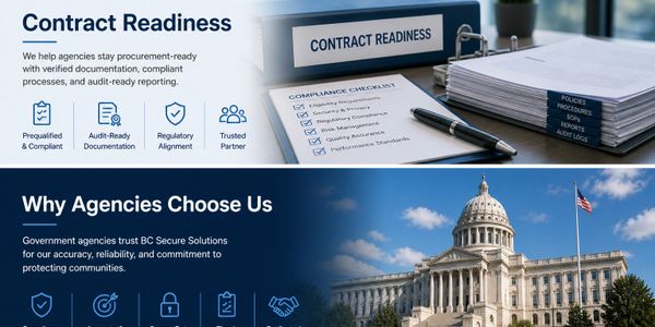 An infographic about contract readiness and government agency trust with a Capitol building image.