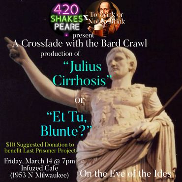 Poster for a Bard Crawl event featuring a Shakespearean statue and event details.