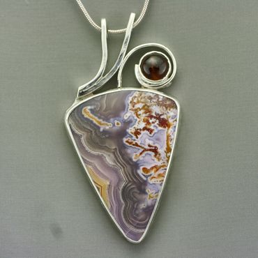 Sterling silver,  agua nueva agate and tourmaline pendant