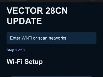 Wi-Fi setup screen for VECTOR 28CN update.