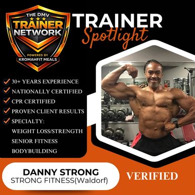 Muscular trainer Danny Strong featured in DMV Trainer Network spotlight, showcasing expertise in fitness and bodybuilding.