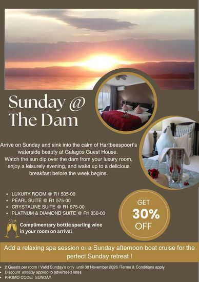 Relax at Hartbeespoort Dam with a luxury stay and 30% off at Galagos Guest House.