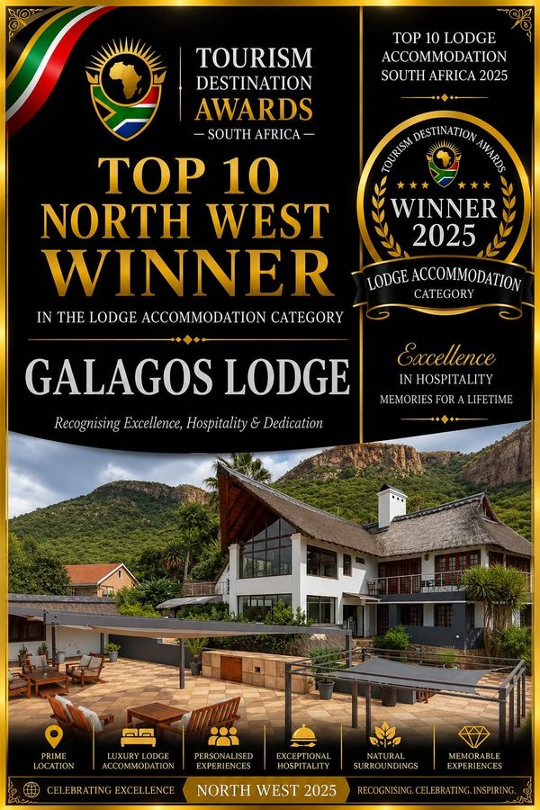 Galagos Lodge wins Top 10 North West 2025 award for lodge accommodation in South Africa.