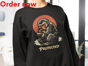 Protected Japanese Macaque Sweatshirt Strong Mama Bear Energy Vintage Art Pullover Gift Women Men