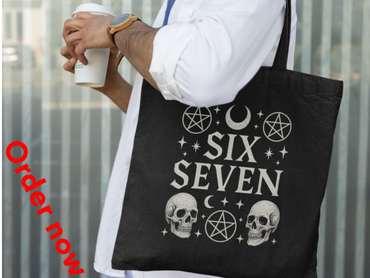 Six Seven Gothic Skull Tote Bag, Occult Moon Witchy Pentagram Mystical Dark Aesthetic Gift