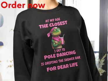 At My Age The Closest I Get To Pole Dancing Funny Lizard Sweatshirt Sarcastic Reptile Humor Gift