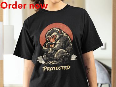 Protected Japanese Macaque Art Shirt Strong Mama Bear Energy Graphic Tee Emotional Gift Women Men