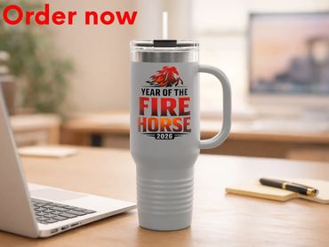 Year of the Fire Horse 2026 40oz Tumbler, Bold Lunar Zodiac Gift Men, Chinese New Year Travel Cup