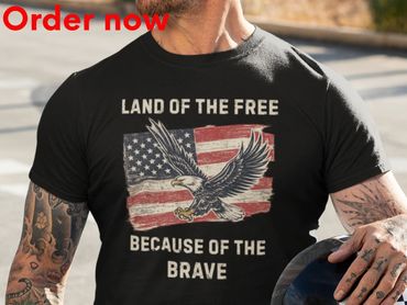 Land Of The Free Because Of The Brave, Patriotic Eagle American Flag T-Shirt Veteran Military Gift