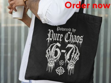 Powered by Pure Chaos 6 7 Tote Bag, Artistic Skeleton Hands, Graphic Design, Reusable Shopping Gift