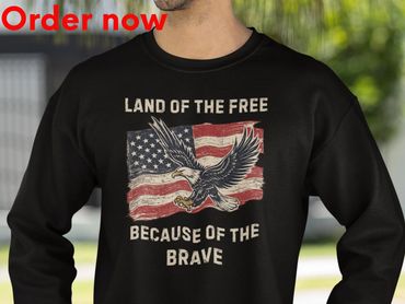 Land Of The Free Because Of The Brave Sweatshirt, Patriotic Eagle American Flag Veteran Gift