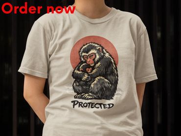 Protected Macaque T Shirt, Fierce Parent Love Wildlife Art Gift for Mom, Dad, Animal Lovers