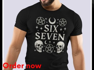 Six Seven Gothic Skull Shirt • Occult Moon & Pentagram Mystical Tee