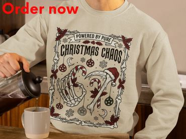 Powered by Pure Christmas Chaos 6 7 Sweatshirt, Artistic Skeleton Hands Candy Holiday Gift Pullover