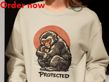 Protected Japanese Macaque Sweatshirt Fierce Parent Love Wildlife Art Gift for Mom Dad Animal Lovers