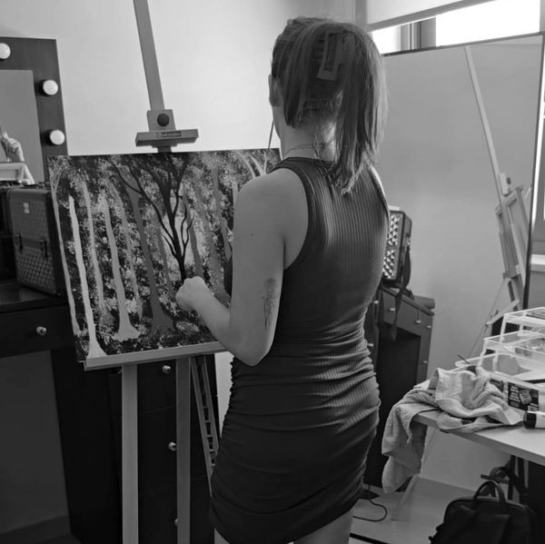 Our talented artist Heraklia painting on canvas