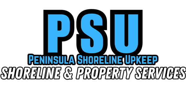 Logo for Peninsula Shoreline Upkeep, offering shoreline and property services.