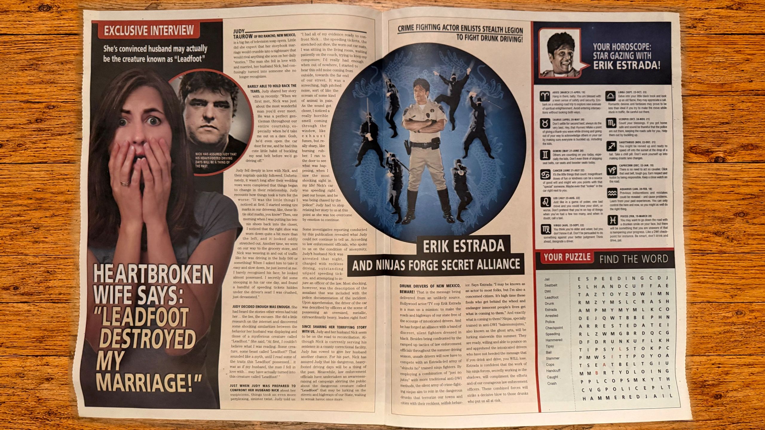 Magazine spread about a woman believing her husband is a creature called Leadfoot.
