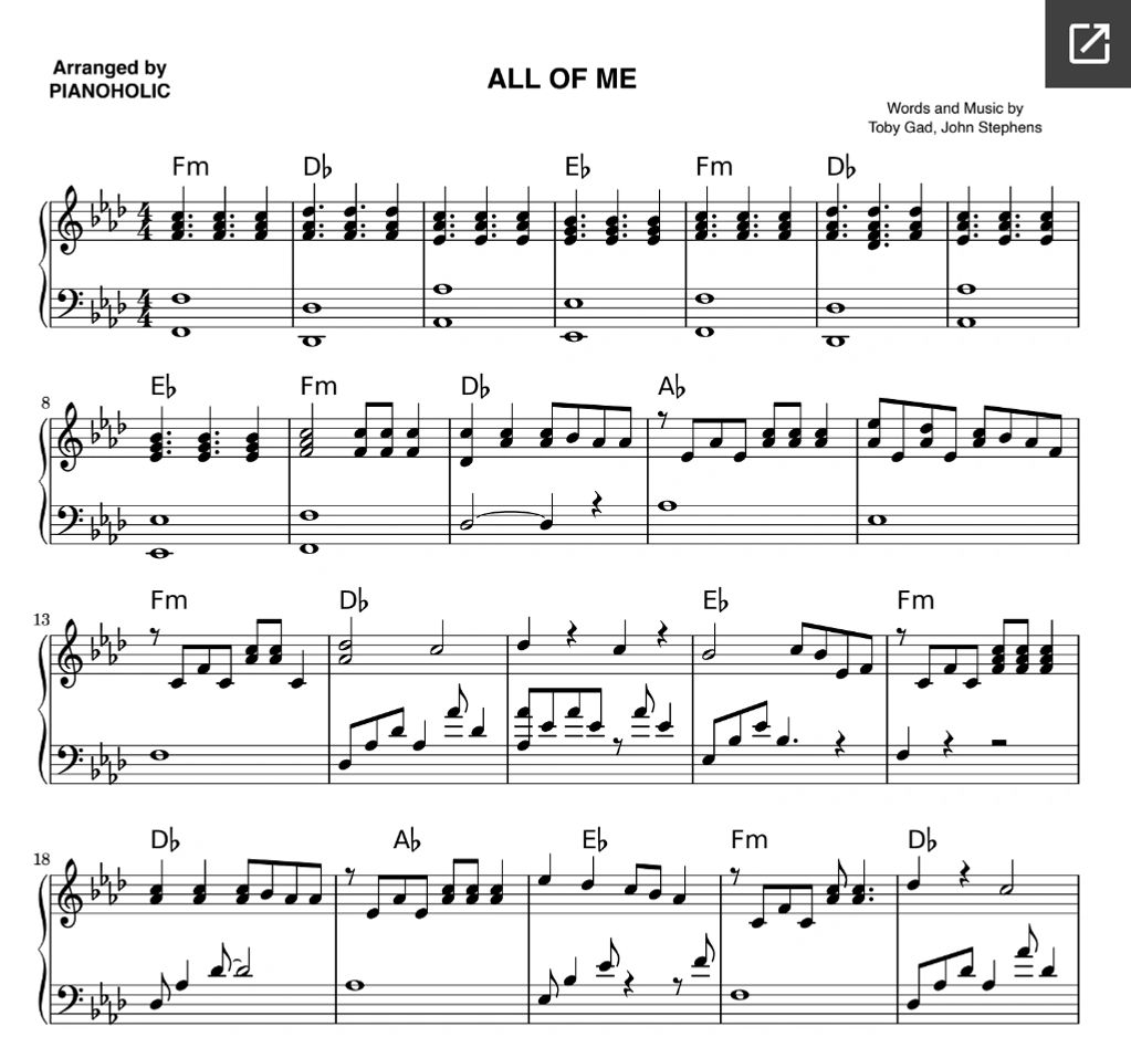 All of Me piano sheet music PDF