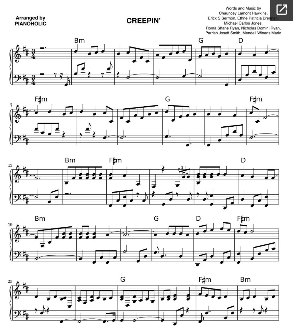Creepin Piano Sheet