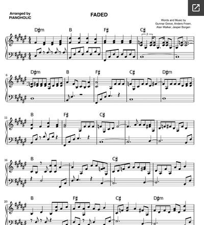 Faded piano sheet music as PDF download