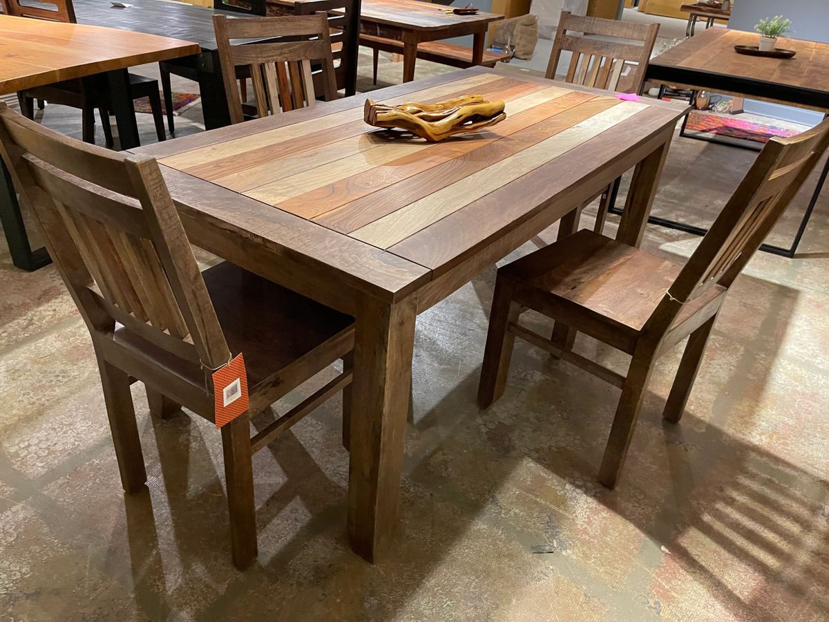 Dining table with 4 chairs handcafted with mixed wood.