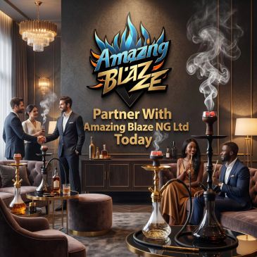 People enjoying hookah in a lounge, promoting Amazing Blaze Ltd partnership.