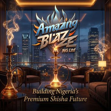 Logo of Amazing Blazze NG Ltd with premium shisha setup.