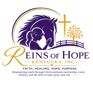 Logo of Reins of Hope Kentucky, Inc. with a horse and person silhouette.