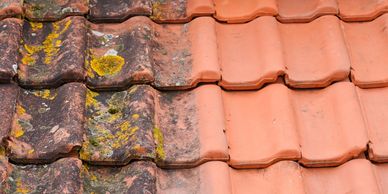 Roof cleaning before and after from pressure cleaning