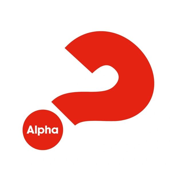 Red question mark with 'Alpha' text in a red circle on white background.