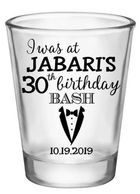 Shot glass commemorating Jabart's 30th birthday bash on 10.19.2019.