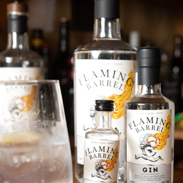 Flaming Barrel Gin 70cl Bottle on the bar