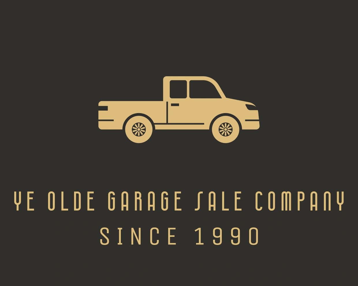 Vintage style logo with pickup truck and garage sale company name.