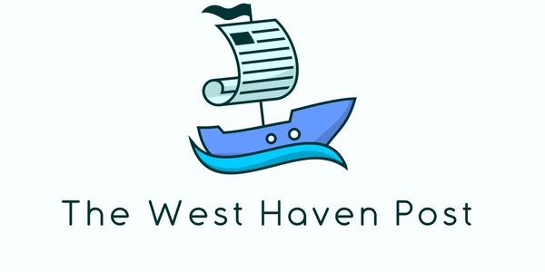 Logo of a blue ship with a newspaper sail and the text 'The West Haven Post'.