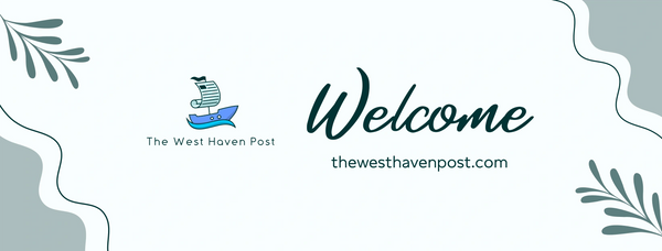 Welcome banner for The West Haven Post with a ship logo and website link.